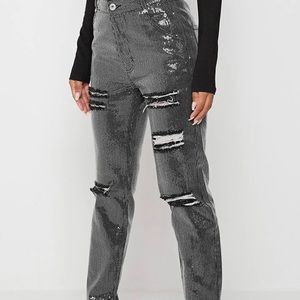 GREY ALL SEQUIN DETAIL JEANS